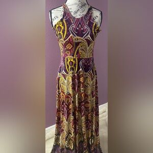 Elegant Paisley Maxi Dress in Red and Yellow